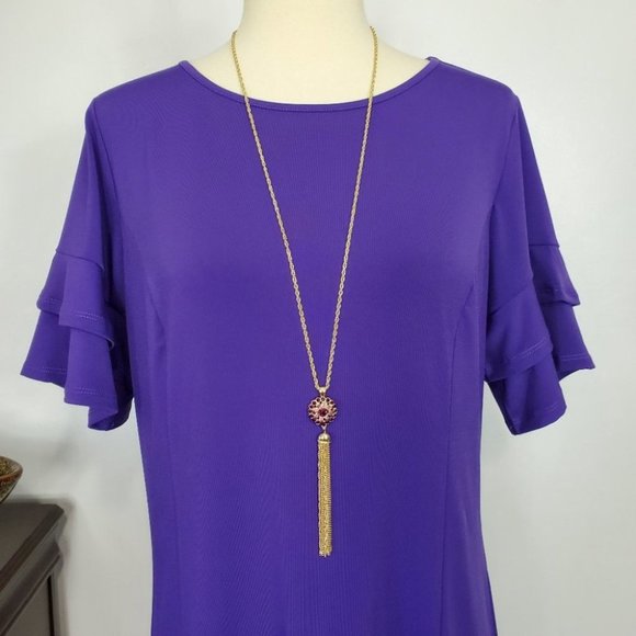 Bob Mackie Petite Purple Ruffle Sleeve Shift Dress NWOT Size XSP - Picture 2 of 10